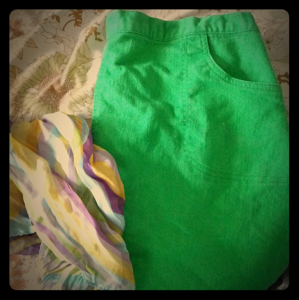 d & Co Green vintage-style midi a line skirt